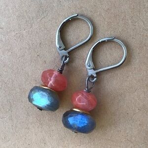Sundance Charm Flashy Labradorite Strawberry Quartz Silver Earrings